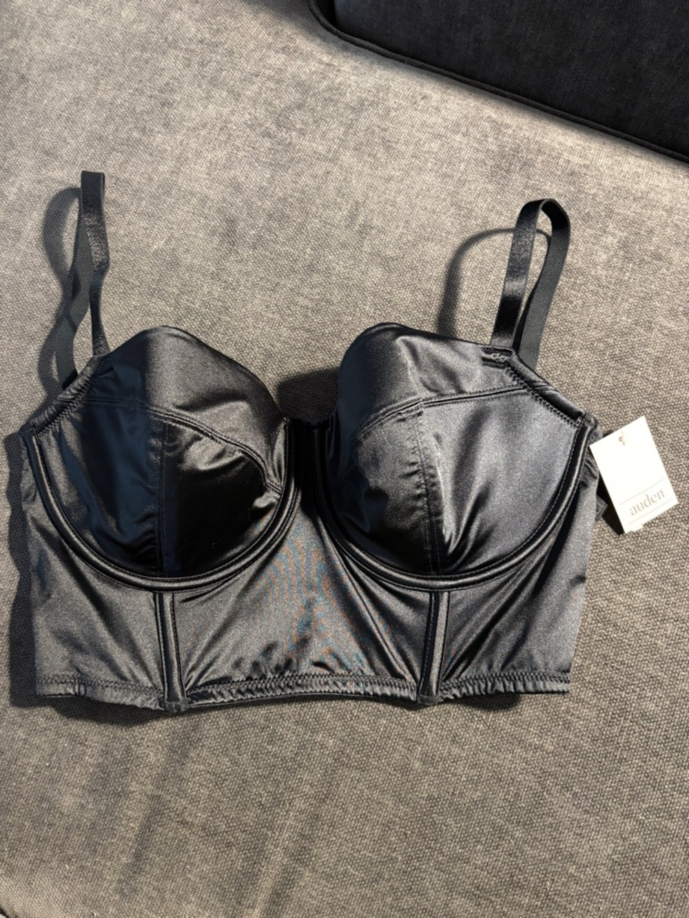 Auden LARGE NWT Women's Black Longline Satin Balconette Bra